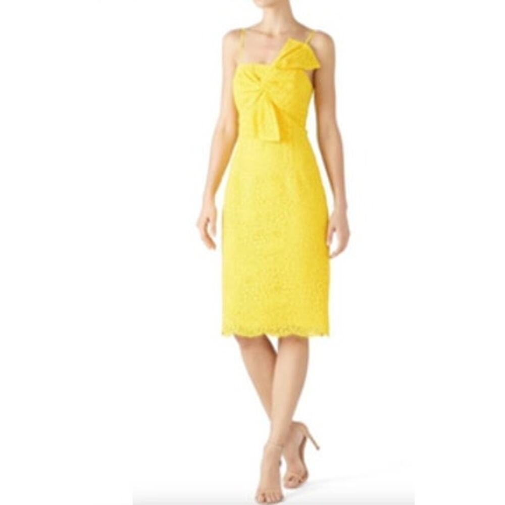Trina Turk Bright Yellow Lace Twist Bow Sheath Dress Size 0